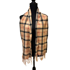 CREAM RED AND BLACK PLAID WINTER SCARF